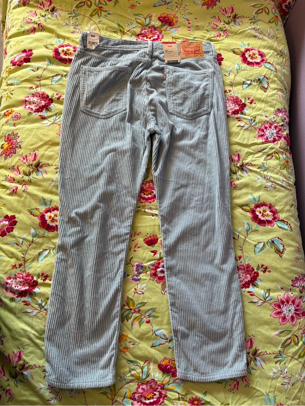 Levi's 514 NWT 00514-1053 Straight Fit Ice Blue Corduroy Jeans 36W 30L